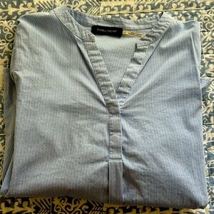 Ivanka Trump cotton blue/white pinstripe tunic blouse, size L, bell sleeves